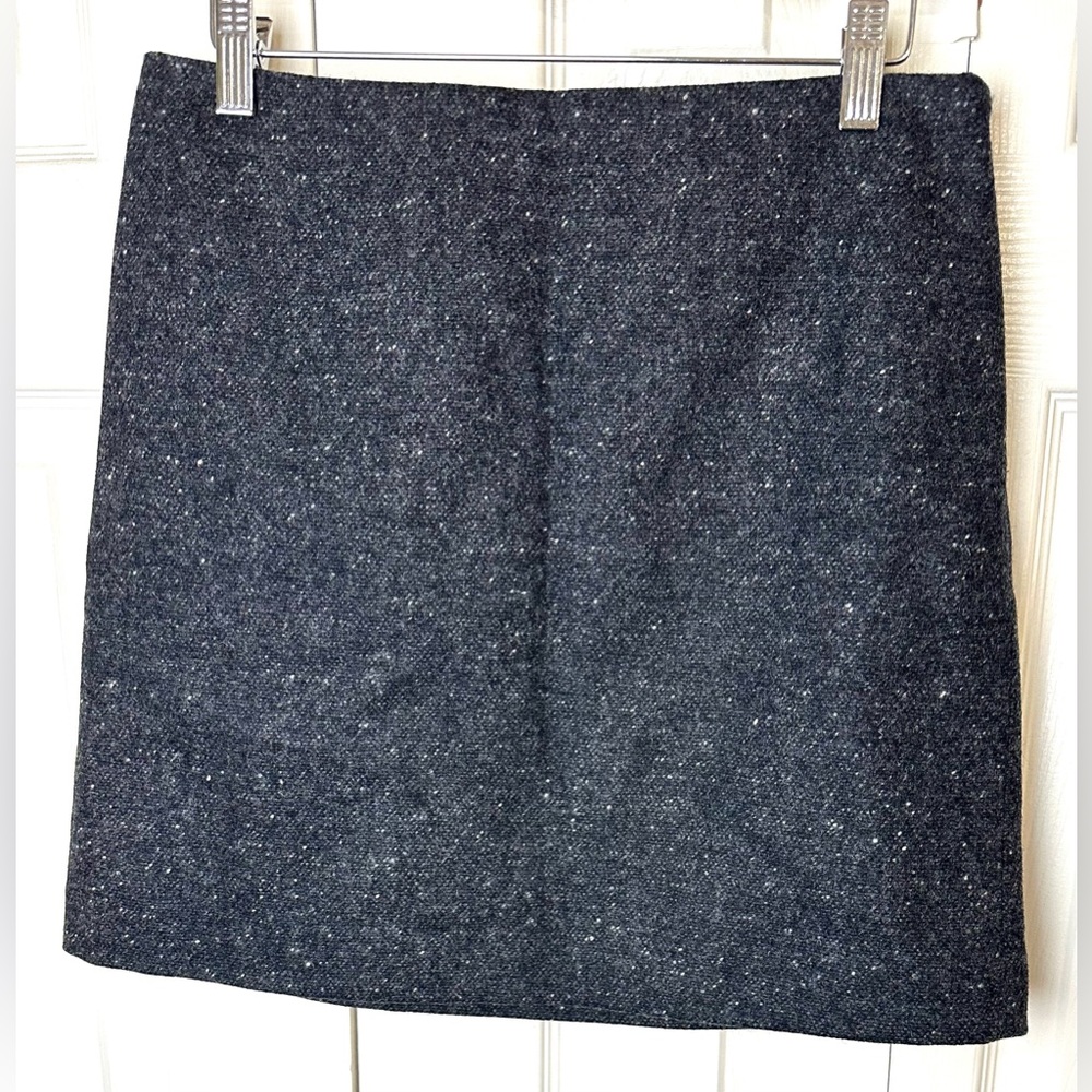 Vtg J.CREW Tweed Mini Skirt Pencil Straight Charcoal Gray Black White 100% Wool